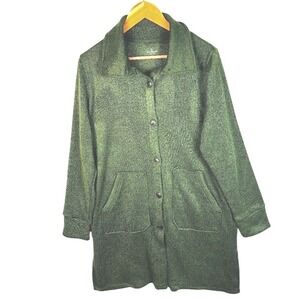 Cuddl Duds Women Green Button Up Coat With Pockets Sz M Pockets Soft Cozy Lounge